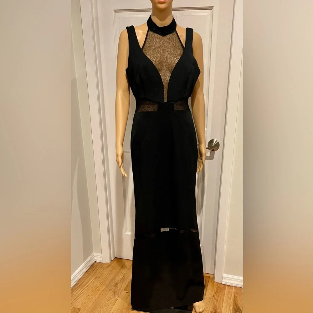 Nicholas Women's Black Mesh/Lace Evening Dress Gown Size 6.